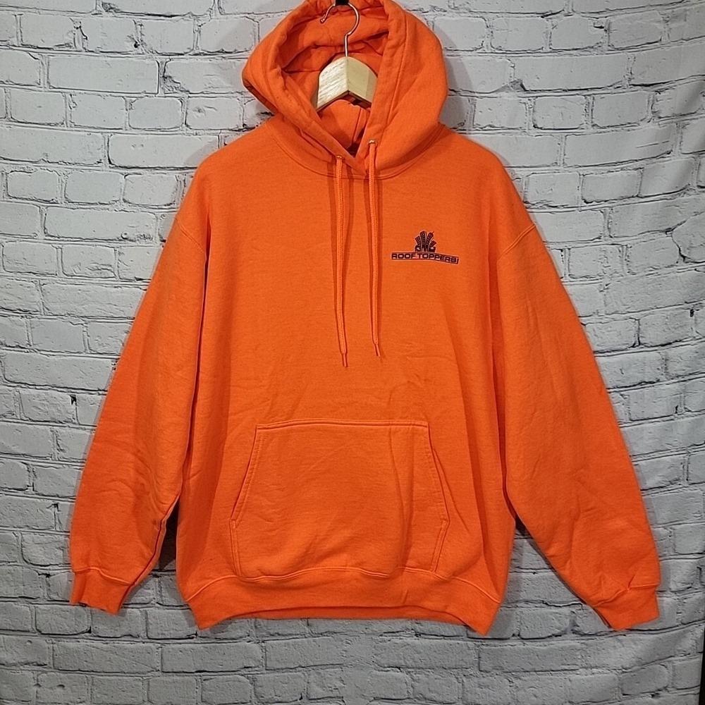 Bright Orange Hoodie‎ Mens L Large Pullover Kangaroo Pouch Roof Toppers
